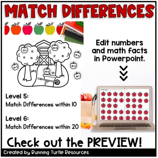 Autumn Apple Farm Math Craft, Number Matching, Sums and Differences within 20