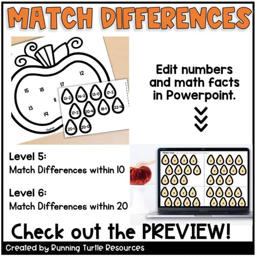 Fall Pumpkin Math Craft, Number Matching, Sums and Differences within 20