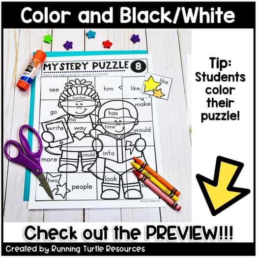 Superhero Sight Word Mystery Puzzles, Kindergarten & 1st grade Word Work