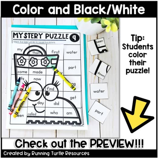 Spring Mystery Puzzles, 1st Grade and Kindergarten Sight Word Puzzles, April