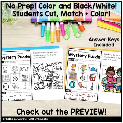 Phonics Mystery Puzzles Kindergarten Phonics No Prep GROWING BUNDLE