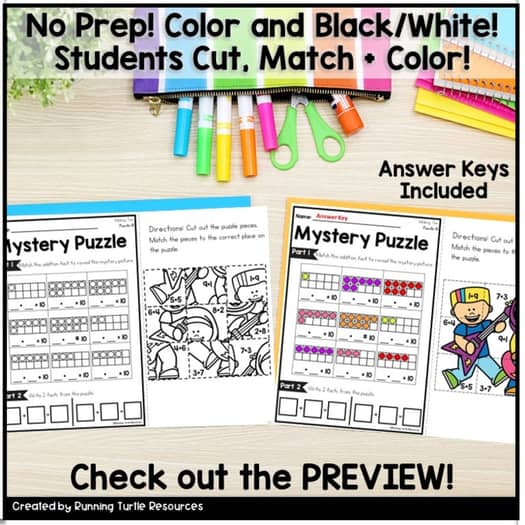 Making 10 Worksheet Mystery Puzzles Kindergarten Early Finishers