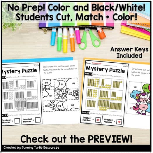 Place Value Mystery Picture Puzzles Kindergarten Math Worksheets