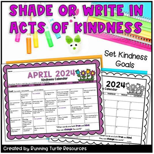 April 2024 Kindness Calendar Editable Random Acts of Kindness