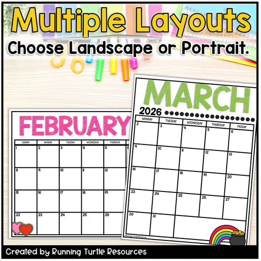 2025-2026 Editable School Calendars