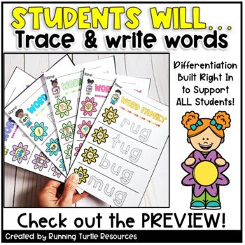 Spring CVC Match Short Vowel Word Family Activities