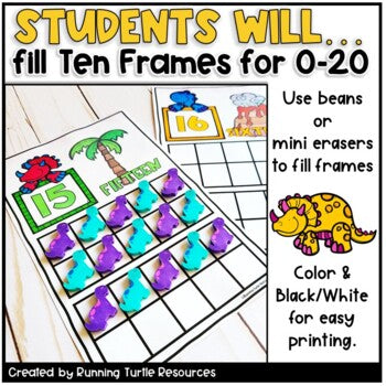 Free Dinosaur Ten Frames Counting Activity