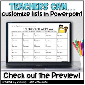 Student Dictionary l Personal Word Wall l Monthly Writing Lists