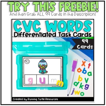 CVC Words Task Cards l Beginning, Middle, End Sounds FREEBIE