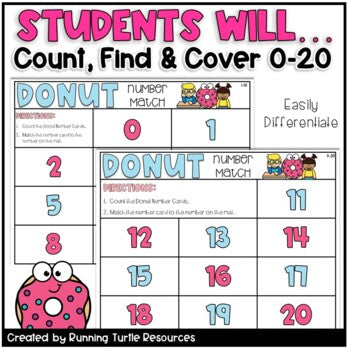 Donut Number Match Count and Cover Task Cards FREE