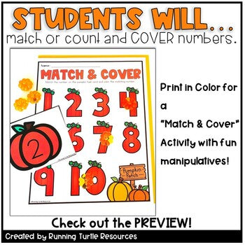 Fall Count and Color Number Match, Autumn Math Centers