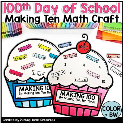 Promotional Image for a cupcake craft with sprinkles with math facts of "making 10".