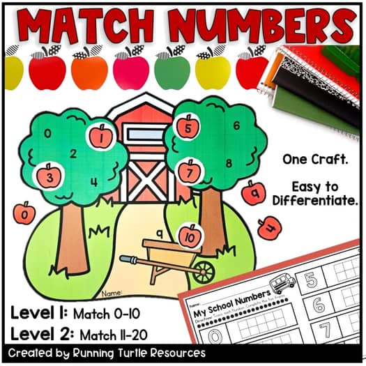 Autumn Apple Farm Math Craft, Number Matching, Sums and Differences within 20