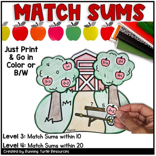Autumn Apple Farm Math Craft, Number Matching, Sums and Differences within 20