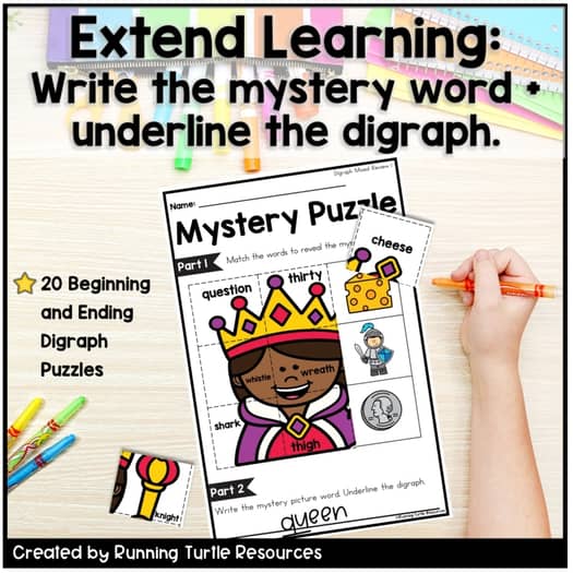 Digraph Mystery Puzzle, No Prep Kindergarten and 1st Grade Phonics