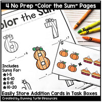 Fall Pumpkin Add and Color Kindergarten Addition Count the Room