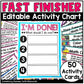 I'm done! Early Finisher Chart with Fast Finishers Activity Cards Editable