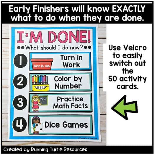 I'm done! Early Finisher Chart with Fast Finishers Activity Cards Editable