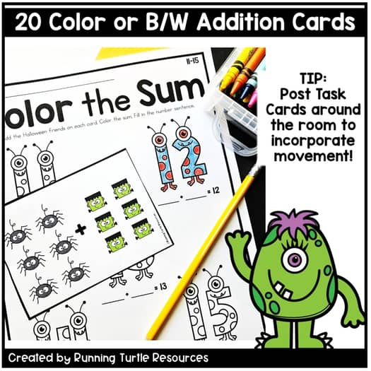 Halloween Add the room, Kindergarten Addition, October Math
