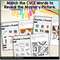 CVCE Mystery Puzzles, No Prep Kindergarten, 1st Grade Phonics