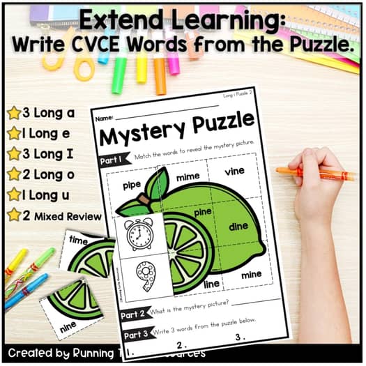 CVCE Mystery Puzzles, No Prep Kindergarten, 1st Grade Phonics