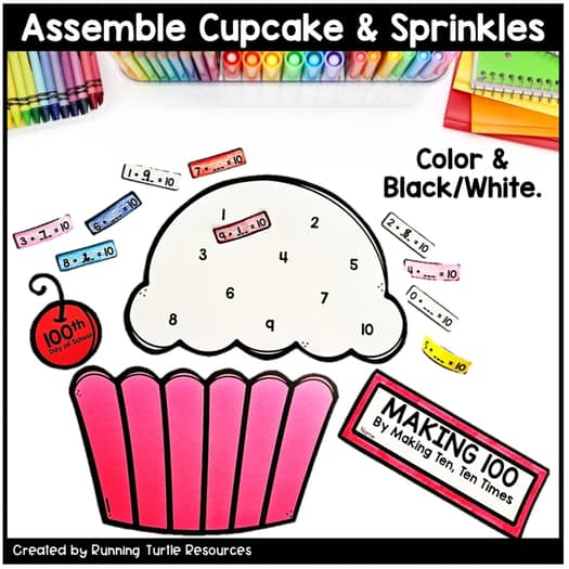 100th Day of School Math Craft, Making Ten Cupcake Sprinkle Craft