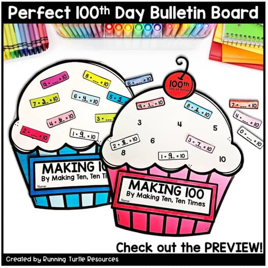 100th Day of School Math Craft, Making Ten Cupcake Sprinkle Craft