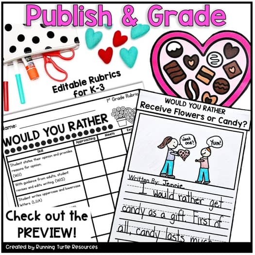 Valentine Opinion Writing Craft, February Writing Prompt, Would you Rather