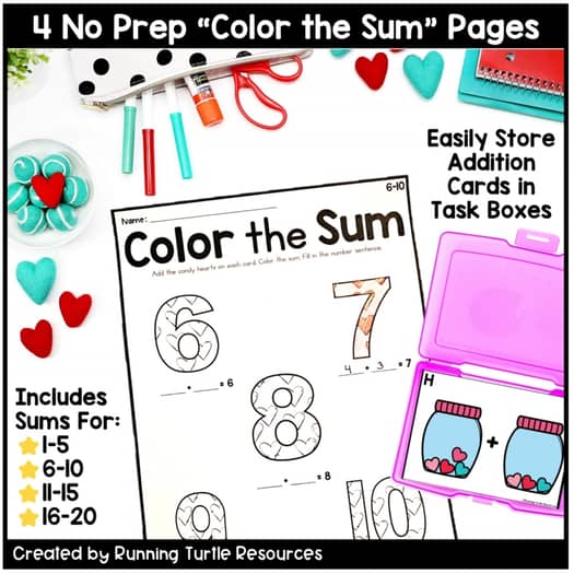 Valentine Day Add the Room Math Activity, Kindergarten Valentine's Day Addition