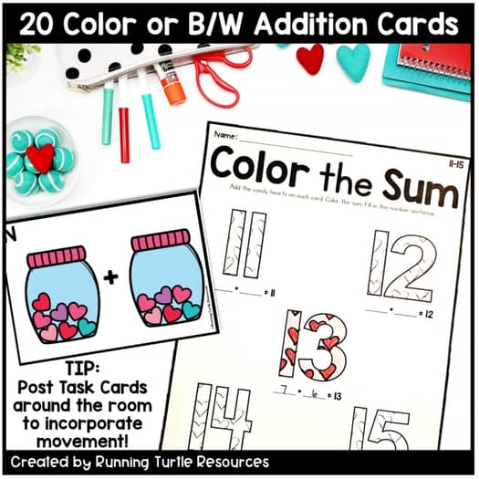 Valentine Day Add the Room Math Activity, Kindergarten Valentine's Day Addition