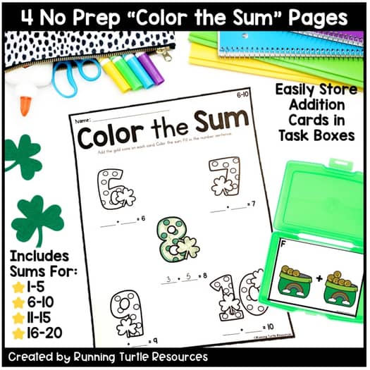 St. Patrick's Day Add the Room Math Activity, Kindergarten March Addition