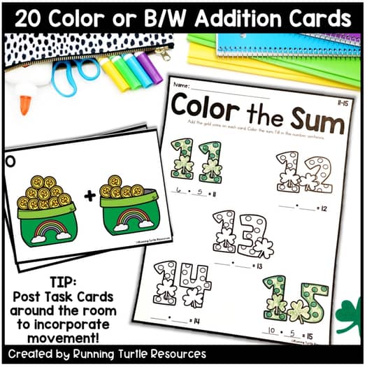 St. Patrick's Day Add the Room Math Activity, Kindergarten March Addition