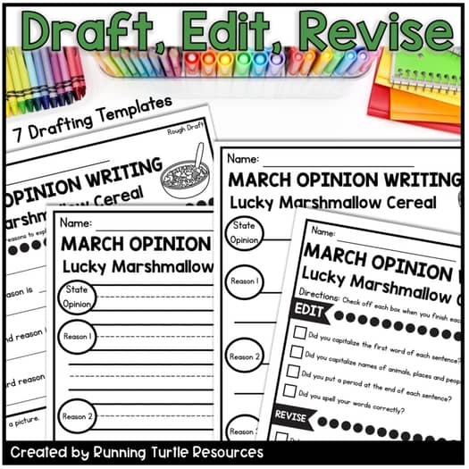 St. Patrick's Day Lucky Marshmallow Cereal Writing Craft, March Opinion Writing