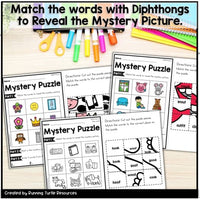 Diphthongs Mystery Puzzles, 1st Grade Phonics Printables