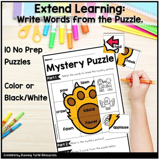 Diphthongs Mystery Puzzles, 1st Grade Phonics Printables