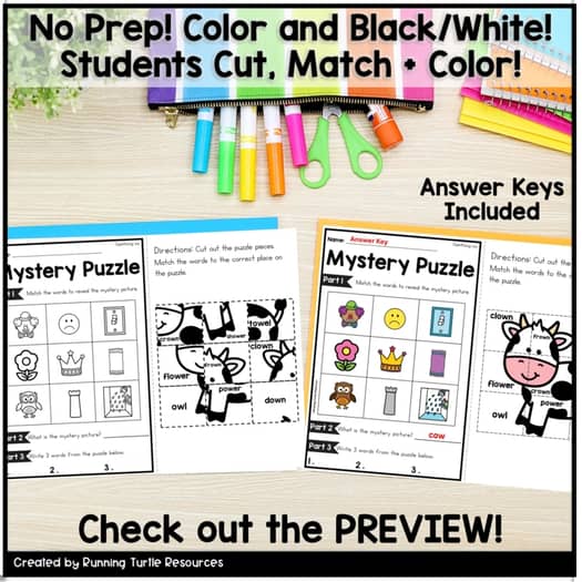 Diphthongs Mystery Puzzles, 1st Grade Phonics Printables