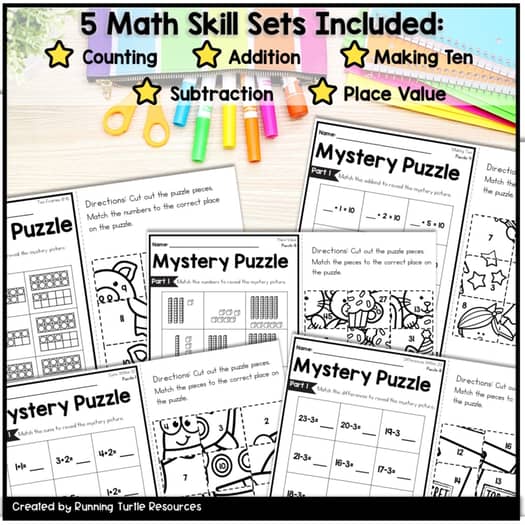 Phonics and Math Mystery Puzzles MEGA Bundle, Kindergarten and 1st Grade