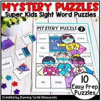 Superhero Sight Word Mystery Puzzles, Kindergarten & 1st grade Word Work