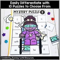 Superhero Sight Word Mystery Puzzles, Kindergarten & 1st grade Word Work