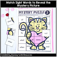 Valentine Mystery Puzzles, Valentine's Day Word Work, February Sight Words