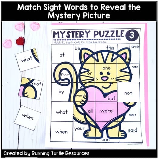 Valentine Mystery Puzzles, Valentine's Day Word Work, February Sight Words