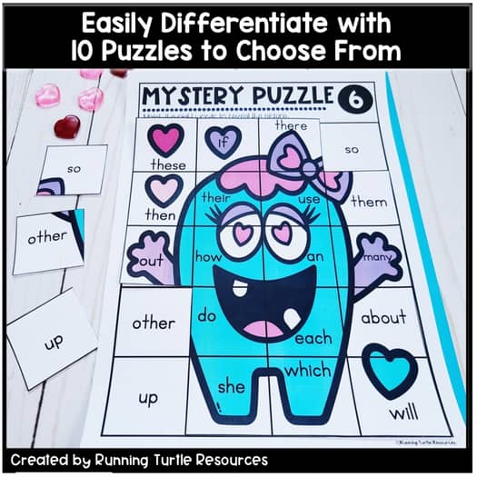 Valentine Mystery Puzzles, Valentine's Day Word Work, February Sight Words