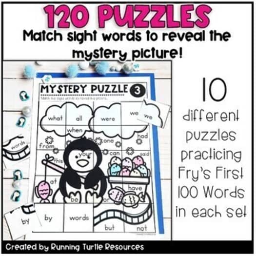 Sight Word Mystery Puzzles Bundle with Fry's First 100 Words