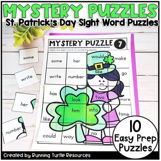 March Sight Word Mystery Puzzles, St. Patrick's Day Word Work