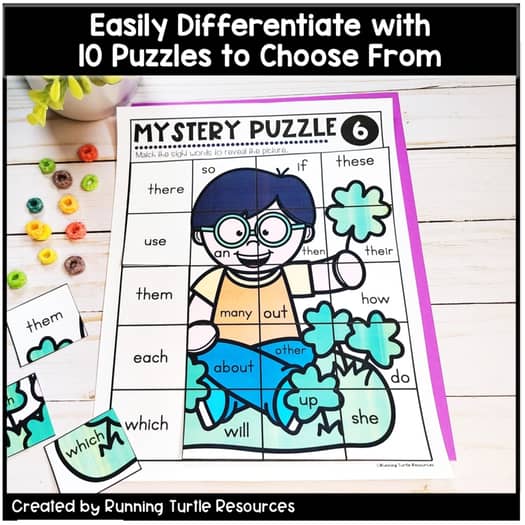March Sight Word Mystery Puzzles, St. Patrick's Day Word Work