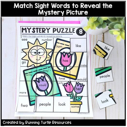 Spring Mystery Puzzles, 1st Grade and Kindergarten Sight Word Puzzles, April