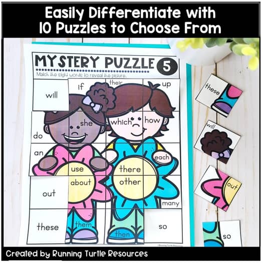 Spring Mystery Puzzles, 1st Grade and Kindergarten Sight Word Puzzles, April