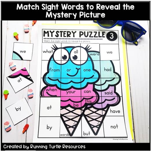 Summer Mystery Puzzles, End of Year Sight Words for Kindergarten and 1st Grade