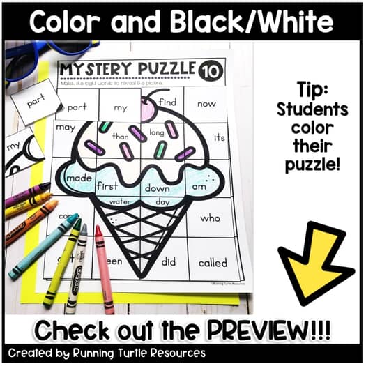 Summer Mystery Puzzles, End of Year Sight Words for Kindergarten and 1st Grade