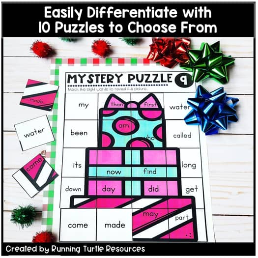 Christmas Mystery Puzzles, December Sight Words